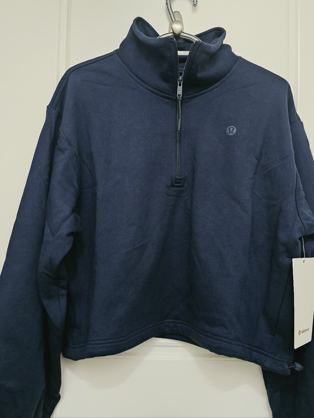 lululemon Terry Tennis  Navy Half-Zip Cropped Cowl Sweater, Size M - Picture 3 of 16
